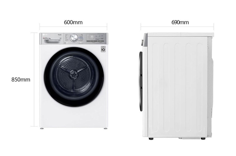 LG Asciugatrice 9kg Pompa di calore DUAL Inverter | Serie V9 Classe C | Eco Hybrid, Condensatore autopulente, Wi-Fi, RH90V9AV2QR