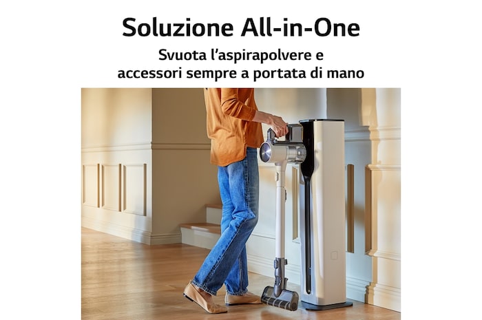 LG CordZero™ All-in-One A9T | Aspirapolvere Kompressor™ 200 W, 120 min | Auto-svuotamento, 4 spazzole + 2 accessori, Wi-Fi | Beige, A9T-ULTRA1C