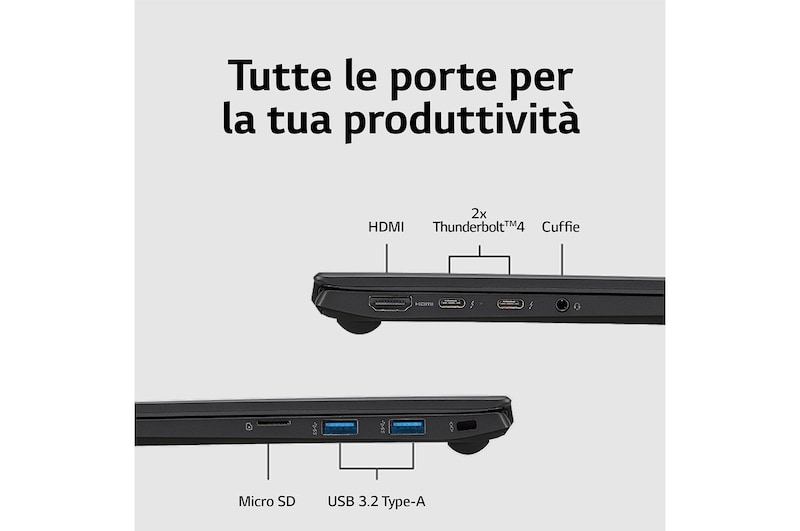 LG gram 16Z90R | Notebook Ultraleggero con Windows 11 Pro | 16", Intel® Core™ i5, 16GB RAM, SSD 512GB, Obsidian Black, 16Z90R-G.AP55D