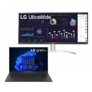 Vista frontale di LG gram 16Z90R | Notebook Ultraleggero con Windows 11 Pro &#43; LG UltraWide | Monitor 29&#39;&#39; Serie WQ600 16Z90R.29WQ600