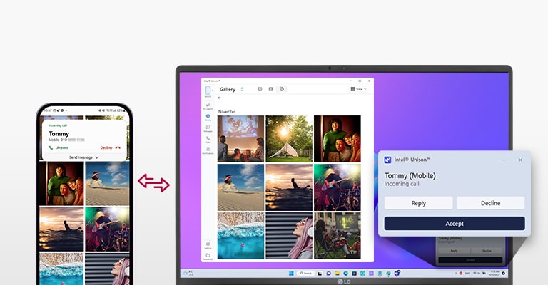 Mostra che il dispositivo mobile e il gram sono collegati per trasferire facilmente i file, inviare messaggi di prova ed effettuare una telefonata con gram.