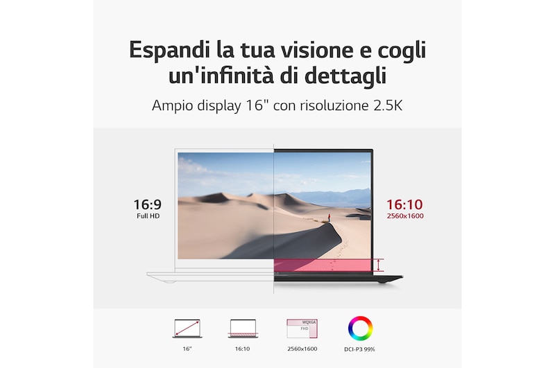 LG gram 16ZB90R | Notebook Ultraleggero con Windows 11 Home | 16", Intel® Core™ i5, 16GB RAM, SSD 512GB, Obsidian Black, 16ZB90R-G.AA55D