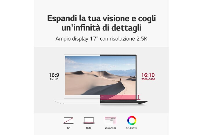 LG Notebook gram 17" | Windows 11 Home | i7, 16GB RAM, 512GB SSD, Grigio, 17ZB90R-G