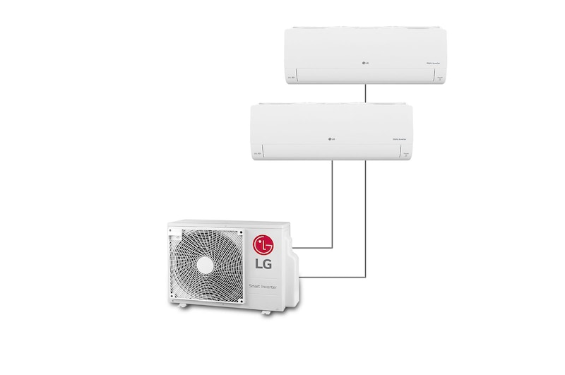 Vista frontale di DUALCOOL Libero Smart, DUAL 9000+9000 BTU, Wi-Fi ThinQ®, Comfort Air 2LIBERO9917.MULTI