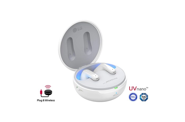 LG Tone Free FP9W White Cuffie True Wireless con ANC, Custodia di ricarica UVnano antibatterica, Bluetooth, Meridian Audio, TONE-FP9W.CEUFLLK