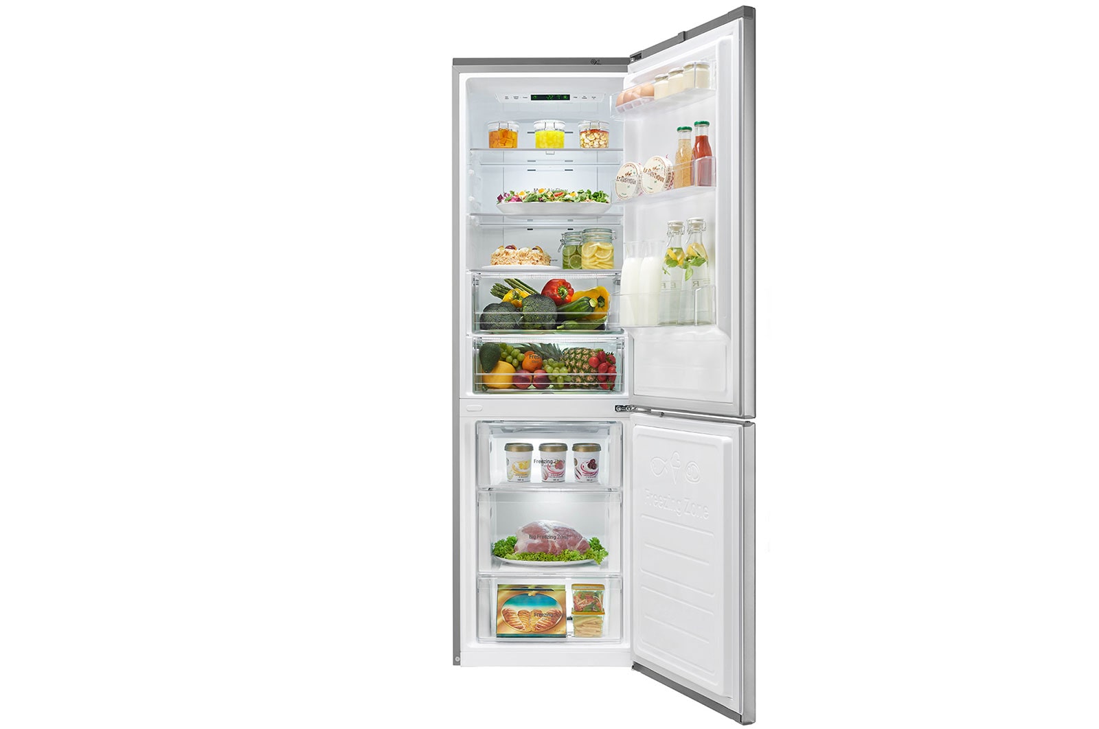 LG Frigorifero Combinato  Maniglie integrate Display interno LED finitura Inox Saffiano, GBB59SAPFS