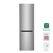 Vista frontale di LG Frigorifero Combinato  Maniglie integrate Display interno LED finitura Inox Saffiano GBB59SAPFS