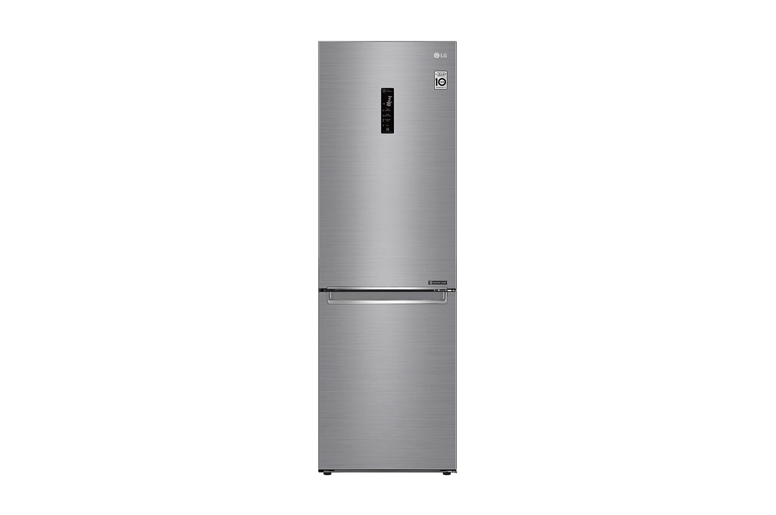 Vista frontale di LG Frigorifero Smart Combinato Classe energetica E Maniglie integrate Display esterno LED GBB71PZDZN