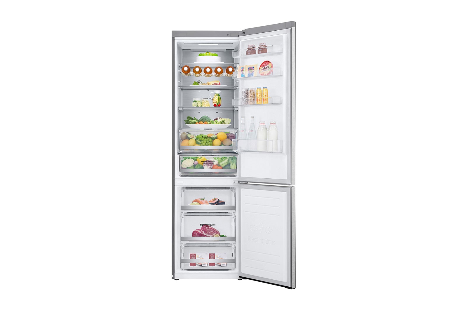 LG Frigorifero combinato | Classe D, 384L | Wi-Fi, Wine Rack, Door&Linear Cooling, Fresh Balancer&Converter, No frost | Acciaio, GBB72MBUGN