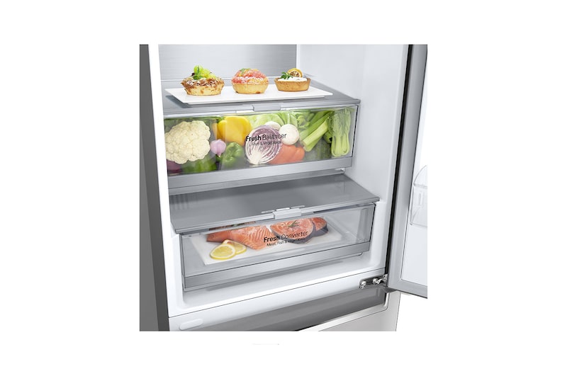 LG Frigorifero combinato | Classe C, 384L | Wine Rack, Door & Linear Cooling, Fresh Balancer & Converter, No frost | Noble Steel, GBB72NSVCN