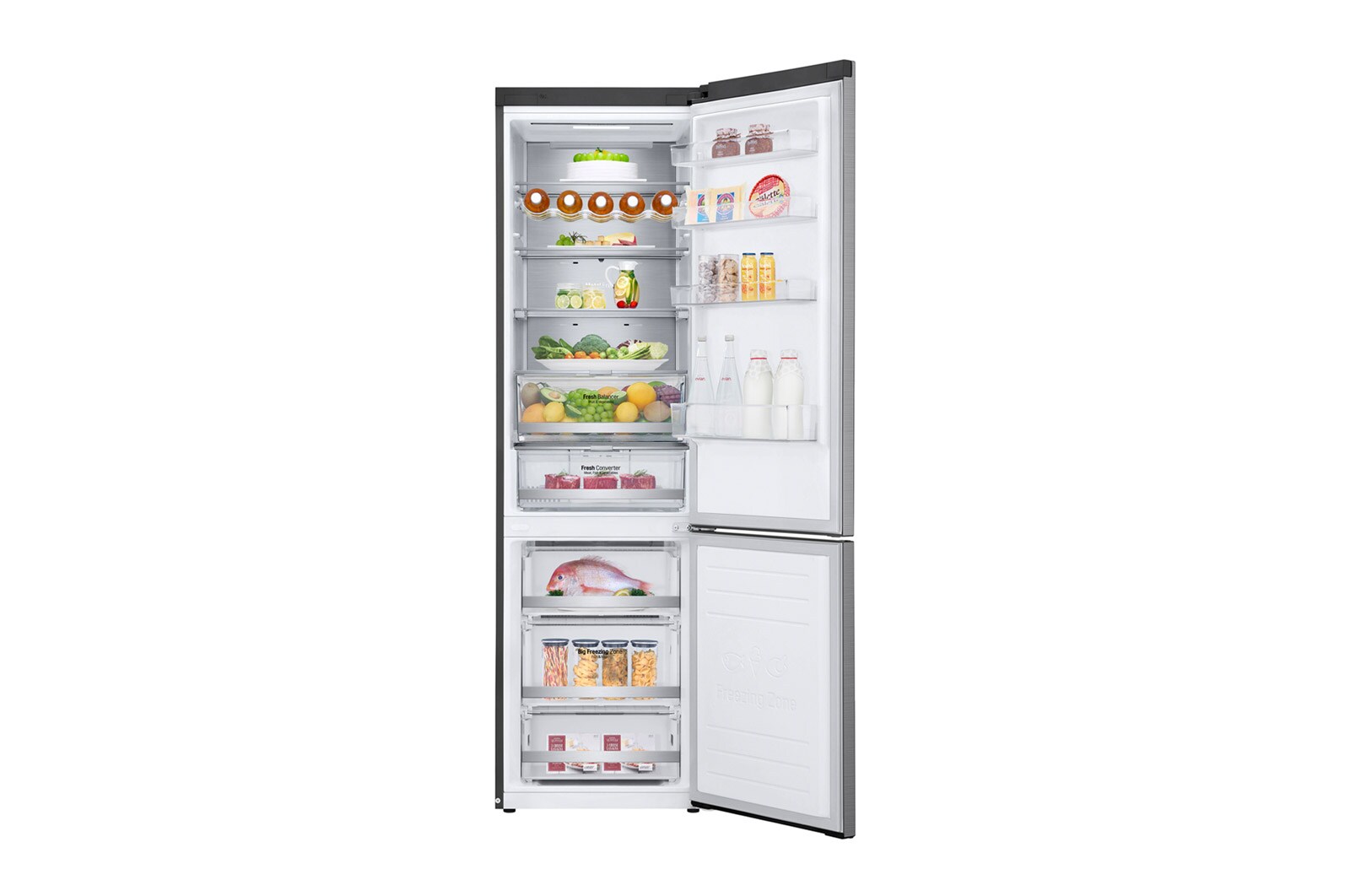 LG Frigorifero Smart Combinato Classe energetica D Maniglie integrate Display esterno LED, GBB72PZUFN