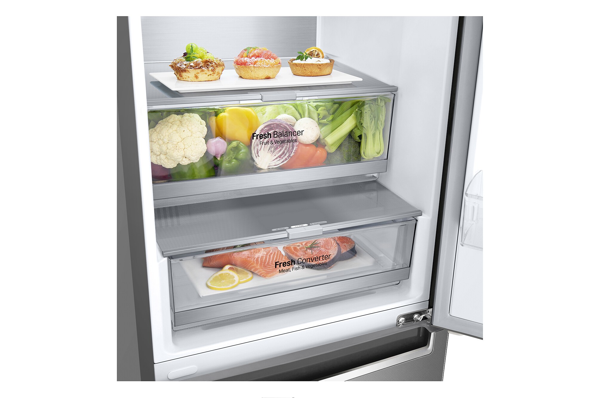 LG Frigorifero combinato | Classe C, 384L | Wine Rack, Door&Linear Cooling, Fresh Balancer & Converter, No frost | Inox Saffiano, GBB72SAVCN1