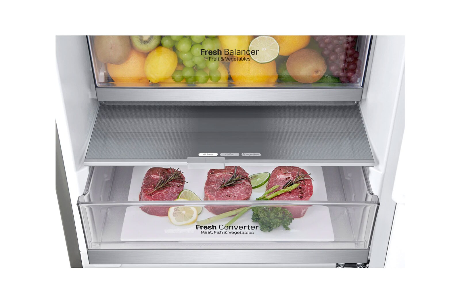 LG Frigorifero combinato | Classe C, 384L | Wine Rack, Door&Linear Cooling, Fresh Balancer & Converter, No frost | Inox Saffiano, GBB72SAVCN
