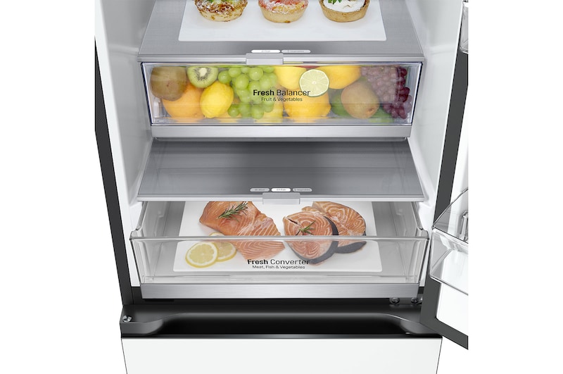 LG Frigorifero combinato | Classe D, 387L | Porte in vetro, Wi-Fi, Door&Linear Cooling, Fresh Balancer&Converter | Bianco satin, GBB72TW9DQ