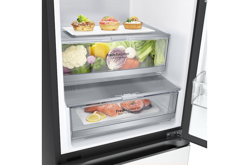 LG Frigorifero combinato | Classe D, 387L | Porte in vetro, Wi-Fi, Door&Linear Cooling, Fresh Balancer&Converter | Bianco satin, GBB72TW9DQ