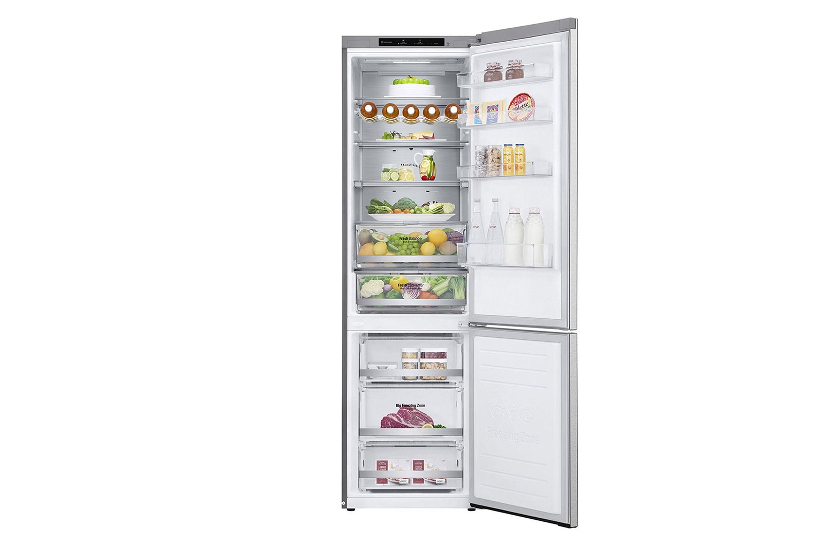 LG Frigorifero combinato | Classe A-20%, 381L | Fresh Converter, Door & Linear Cooling, Smart diagnosis, No Frost | Argento, GBB92MBB3P