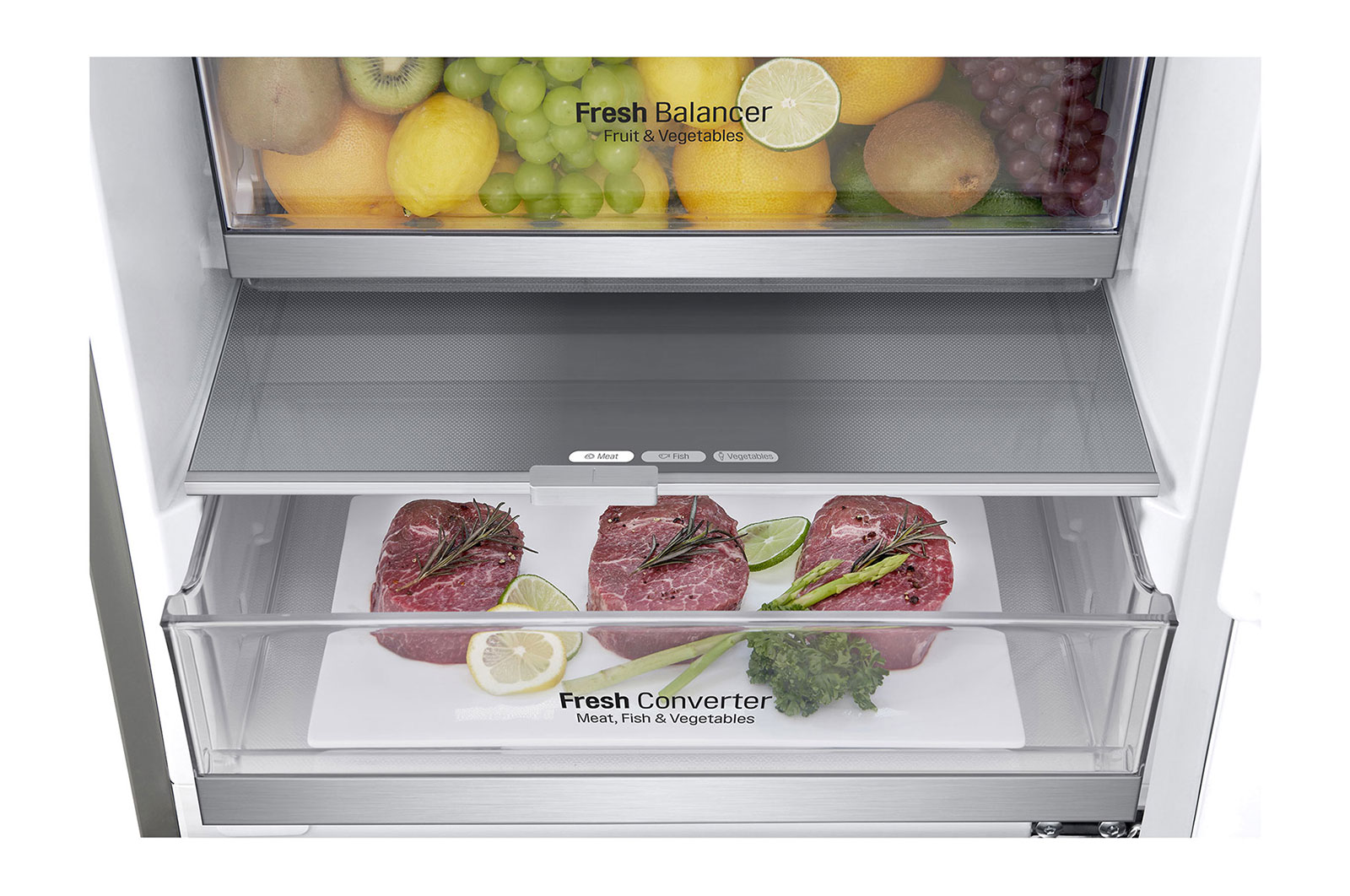 LG Frigorifero combinato | Classe A-20%, 381L | Fresh Converter, Door & Linear Cooling, Smart diagnosis, No Frost | Argento, GBB92MBB3P