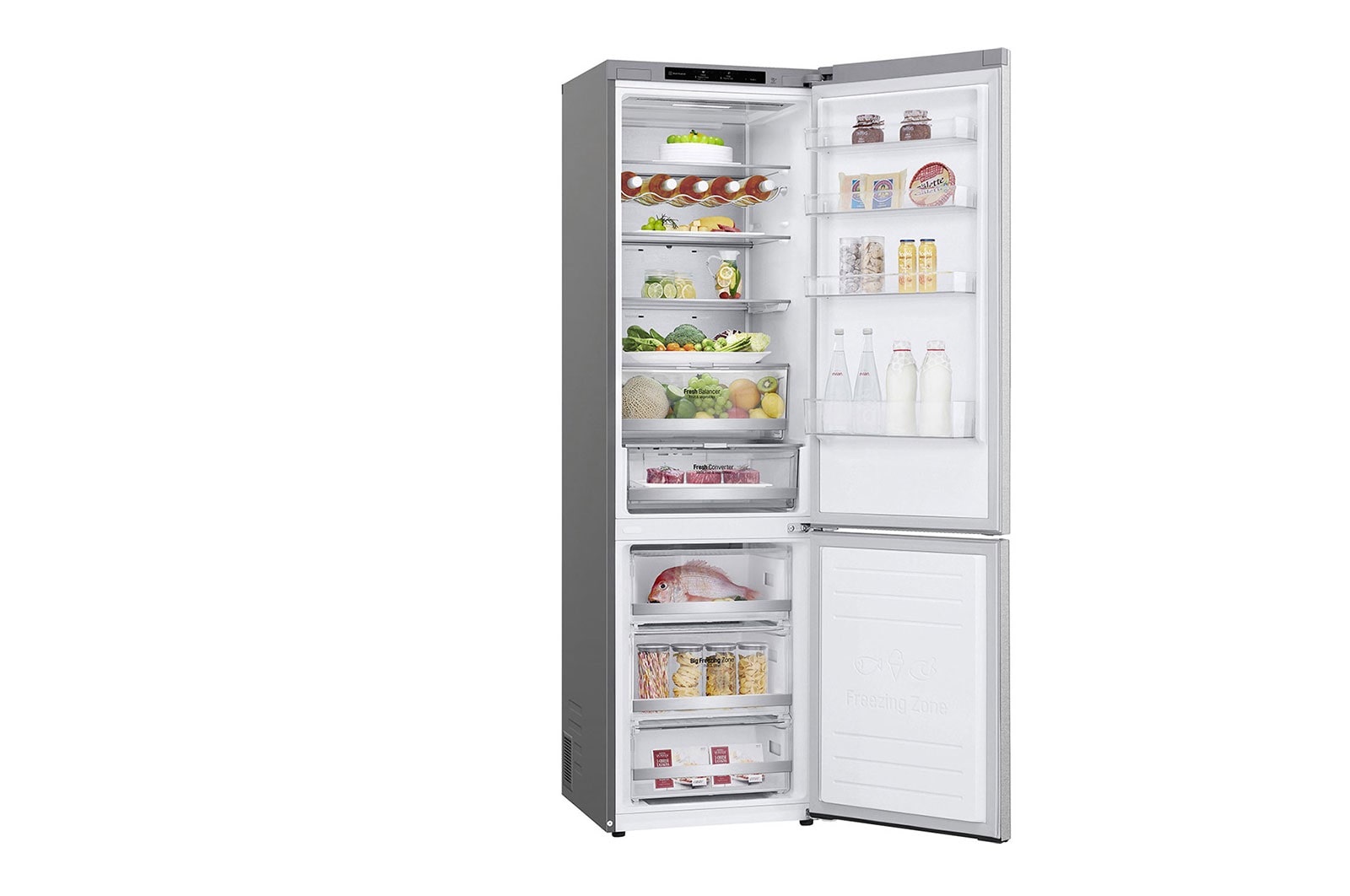 LG Frigorifero combinato | Classe A-20%, 381L | Fresh Converter, Door & Linear Cooling, Smart diagnosis, No Frost | Argento, GBB92MBB3P