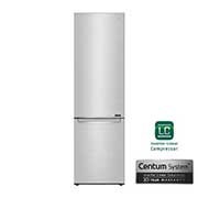 Vista frontale di LG Frigorifero Combinato Centum System™ Classe energetica C -20% Maniglie integrate Display esterno LED Door Cooling GBB92STBQP
