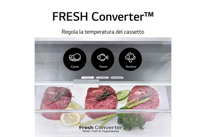 LG Frigorifero combinato | Classe B, 384L | Door & Linear Cooling, Fresh Converter, No frost | Inox, GBP62PZNBC