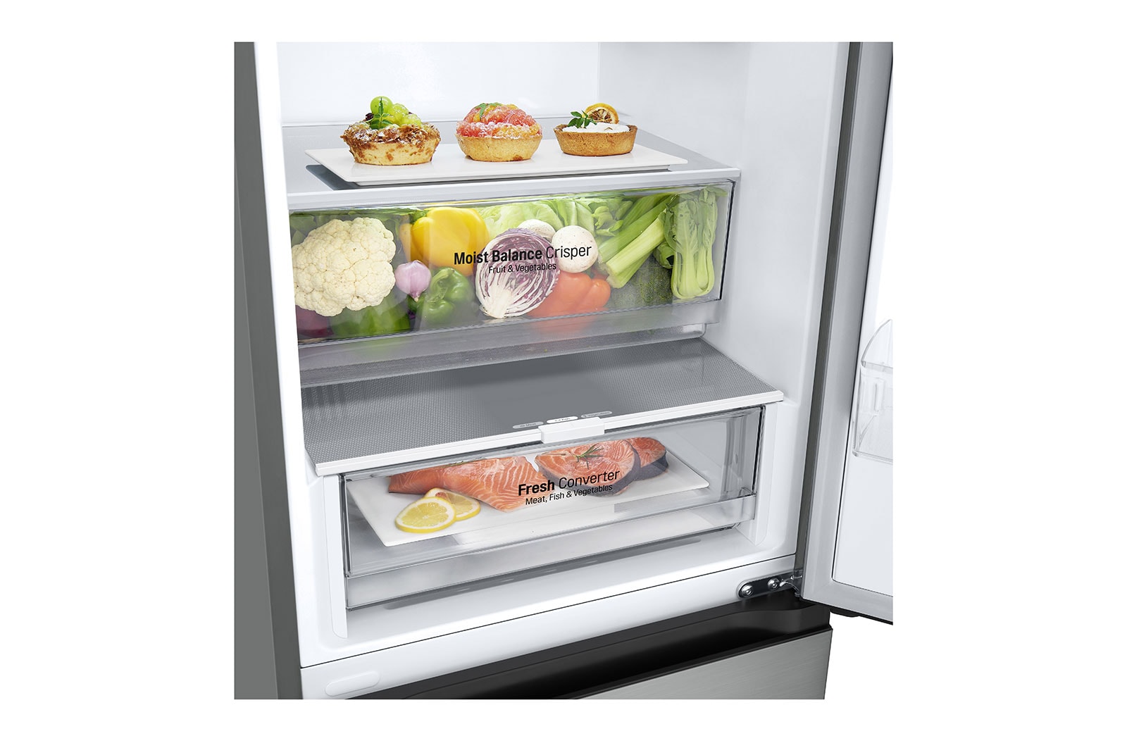 LG Frigorifero combinato | Classe C, 344L | Porte piatte, Door & Linear Cooling, Fresh Converter | Prime Silver, GBV3100CPY