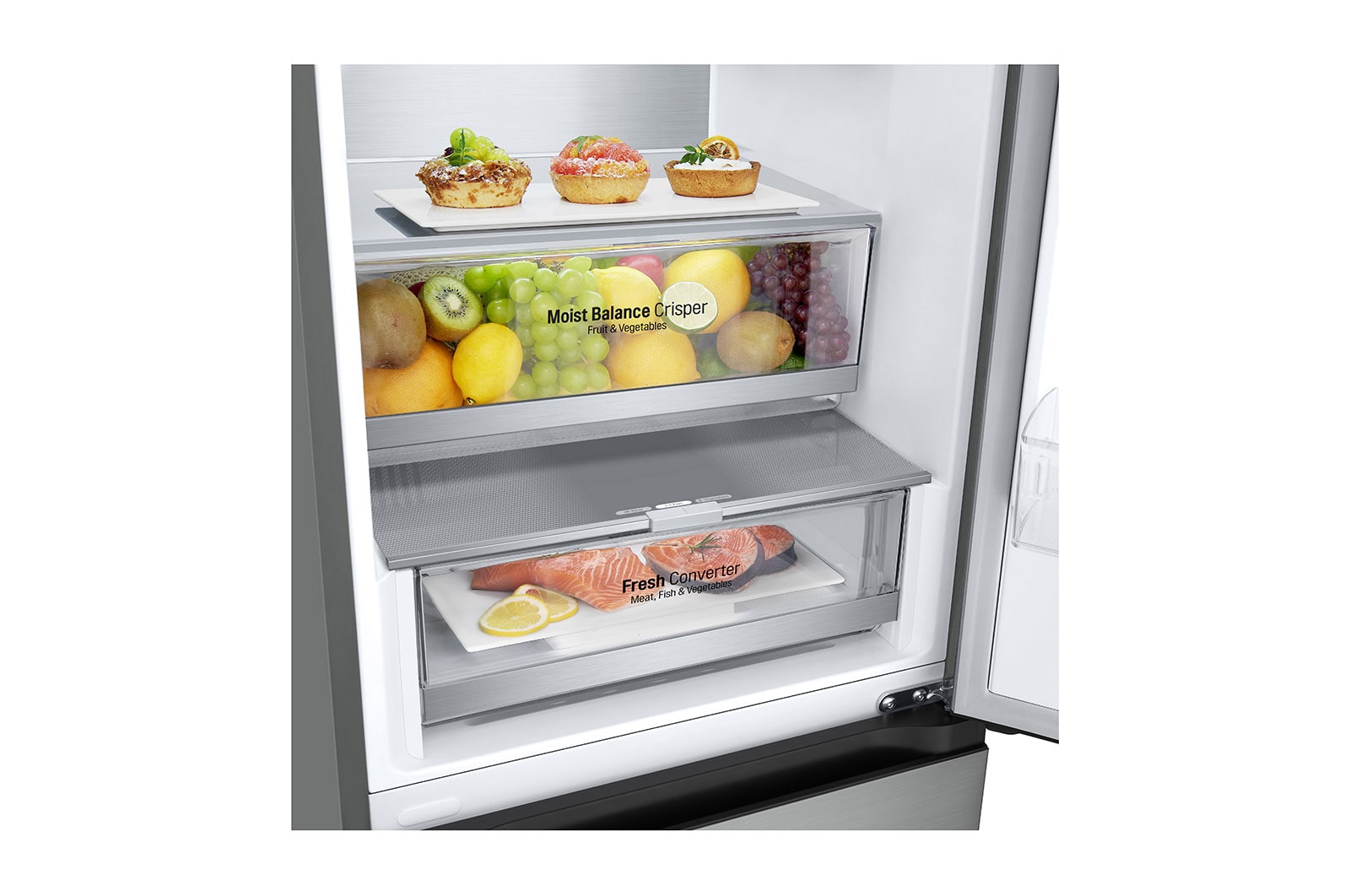 LG Frigorifero combinato | Classe D, 344L | Porte piatte, Metal Fresh, Door & Linear Cooling, Fresh Converter,Wine Rack | Argento, GBV5140DPY