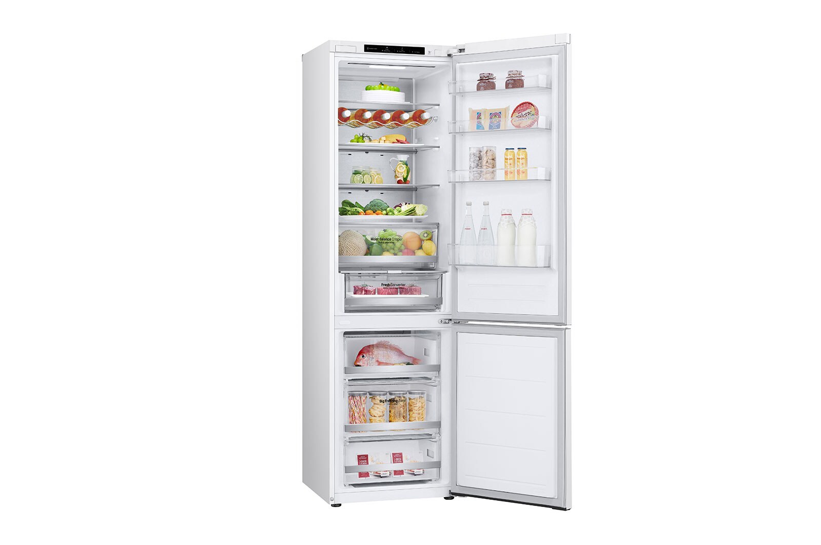 LG Frigorifero combinato | Classe D, 387L | Porte piatte, Metal Fresh, Door & Linear Cooling, Fresh Converter,Wine Rack | Bianco, GBV5240DSW