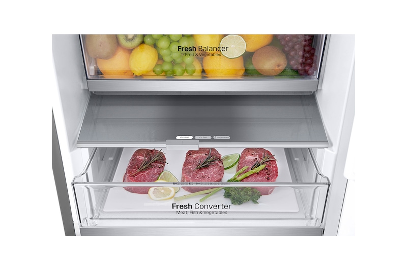 LG Frigorifero combinato | Classe D, 387L | Porte piatte, Metal Fresh, Door&Linear Cooling, Fresh Balancer & Converter | Acciaio, GBV7280DMB