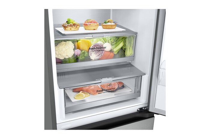 LG Frigorifero combinato | Classe D, 387L | Porte piatte, Metal Fresh, Door&Linear Cooling, Fresh Balancer & Converter | Acciaio, GBV7280DMB