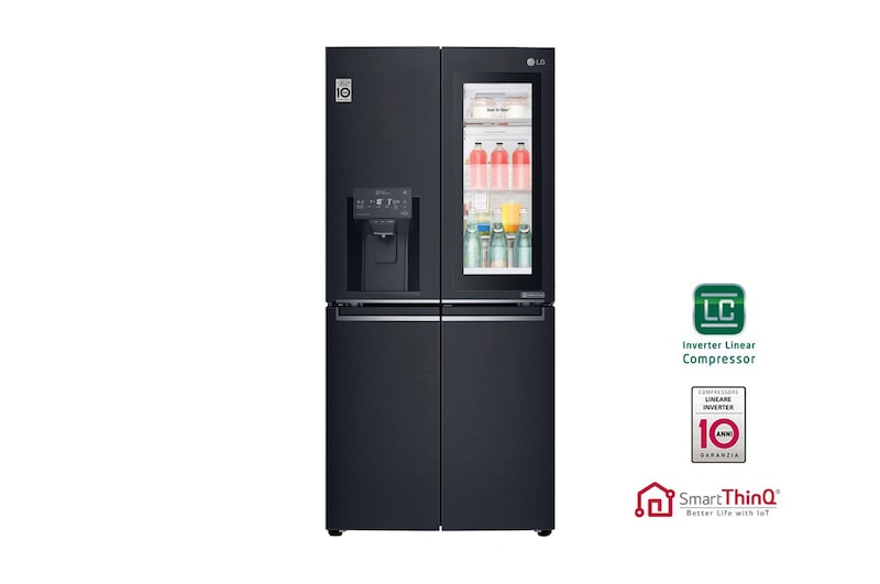 LG Frigorifero Multidoor Slim InstaView Door-in-Door | Classe F, 508L | Wi-Fi, Dispenser con allaccio, No frost | Nero, GMX844MCKV