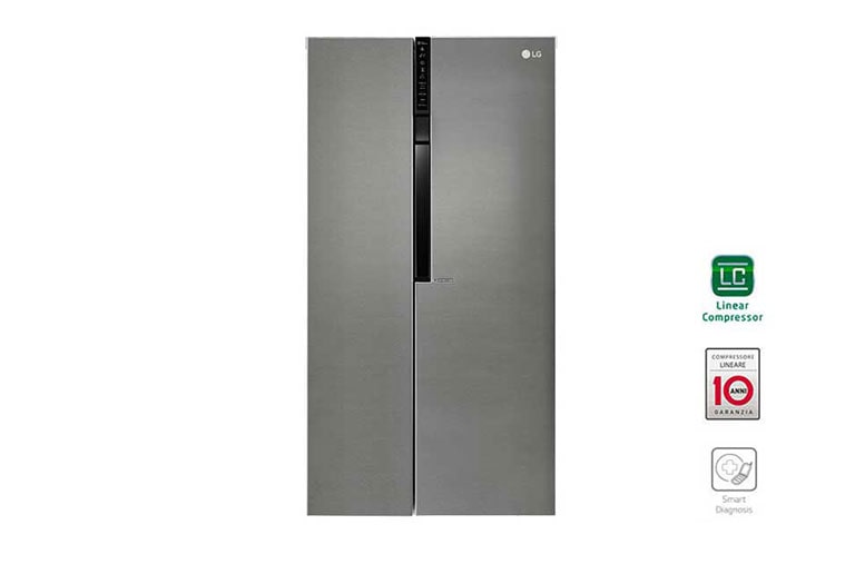 Vista frontale di LG Frigorifero Side by Side, Total No Frost, Display esterno LED GSB360BASZ