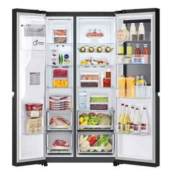 Interno organizzato con 4 porte aperte del Frigorifero Side-by-Side LG GSGV81EPLL