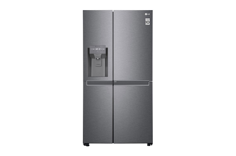 Vista frontale di Frigorifero Side-by-Side Door-in-Door | Classe F, 634L | Dispenser senza allaccio, No frost, Compressore Lineare | Grigio GSJV31DSXF