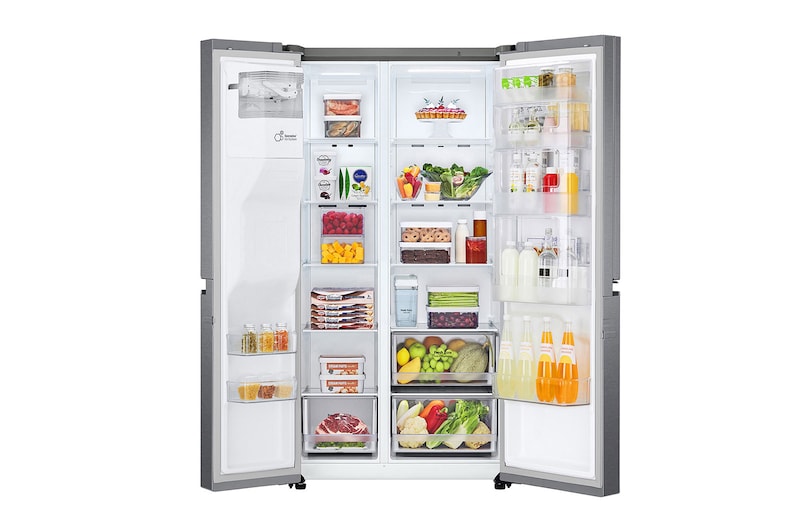 LG Frigorifero Side-by-Side Door-in-Door | Classe F, 634L | Dispenser senza allaccio, No frost, Compressore Lineare | Grigio, GSJV31DSXF