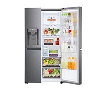 LG Frigorifero Side-by-Side Door-in-Door | Classe F, 634L | Dispenser senza allaccio, No frost, Compressore Lineare | Grigio, GSJV31DSXF