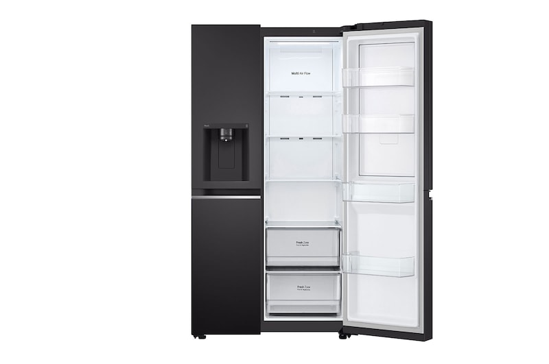 LG Frigorifero Side-by-Side Door-in-Door | Classe F, 635L | Wi-Fi, Dispenser con allaccio, Door&Linear Cooling, No frost | Nero, GSJV70WBTF