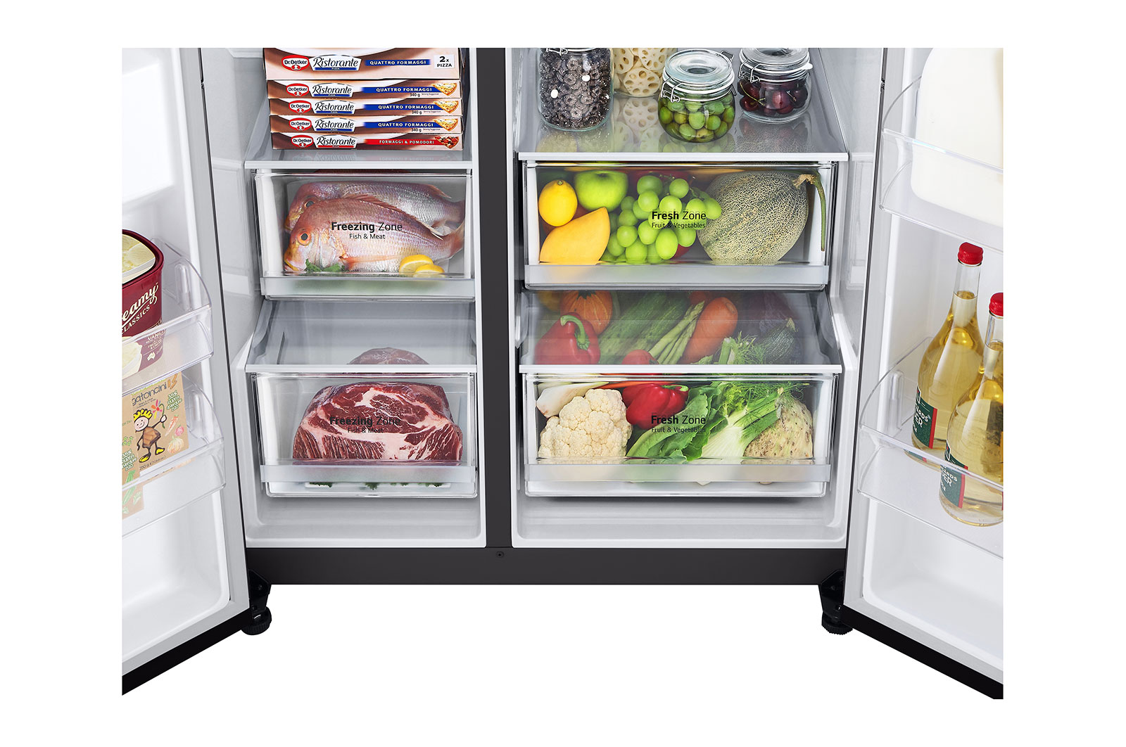 LG Frigorifero Side-by-Side Door-in-Door | Classe F, 635L | Wi-Fi, Dispenser con allaccio, Door&Linear Cooling, No frost | Nero, GSJV70WBTF
