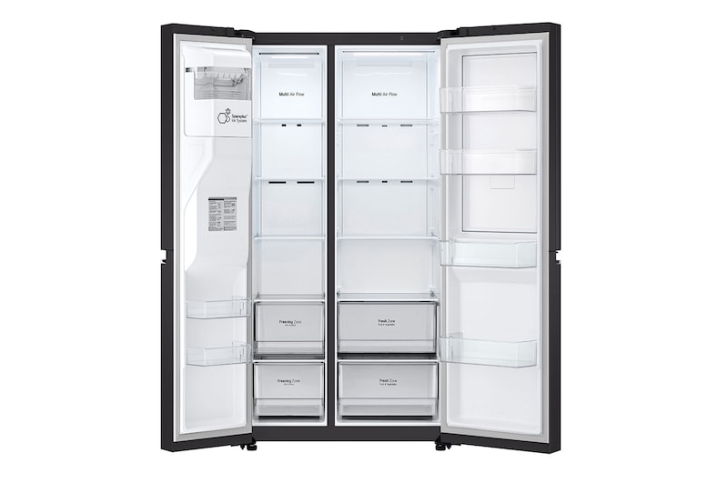 LG Frigorifero Side-by-Side Door-in-Door | Classe F, 635L | Wi-Fi, Dispenser con allaccio, Door&Linear Cooling, No frost | Nero, GSJV70WBTF