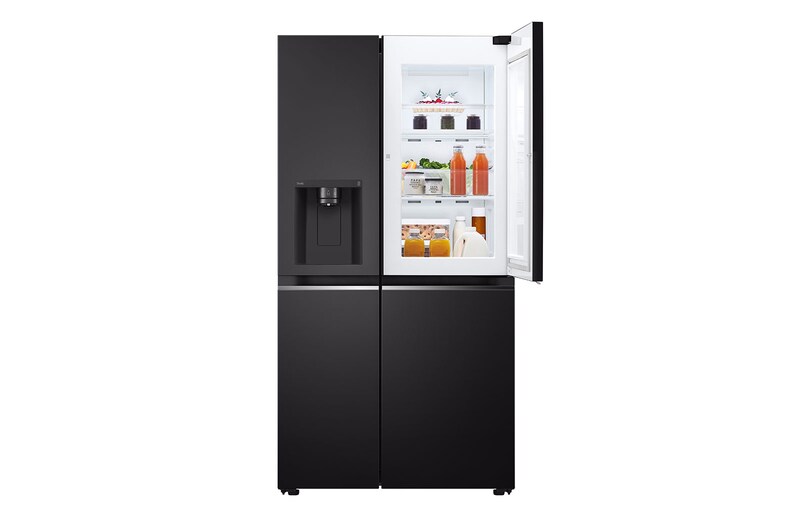 LG Frigorifero Side-by-Side Door-in-Door | Classe F, 635L | Wi-Fi, Dispenser con allaccio, Door&Linear Cooling, No frost | Nero, GSJV70WBTF