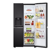 LG Frigorifero Side-by-Side Door-in-Door | Classe F, 635L | Wi-Fi, Dispenser con allaccio, Door&Linear Cooling, No frost | Nero, GSJV70WBTF