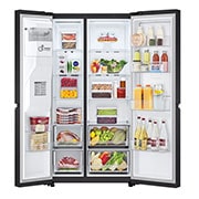 LG Frigorifero Side-by-Side Door-in-Door | Classe F, 635L | Wi-Fi, Dispenser con allaccio, Door&Linear Cooling, No frost | Nero, GSJV70WBTF