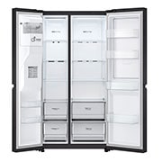 LG Frigorifero Side-by-Side Door-in-Door | Classe F, 635L | Wi-Fi, Dispenser con allaccio, Door&Linear Cooling, No frost | Nero, GSJV70WBTF