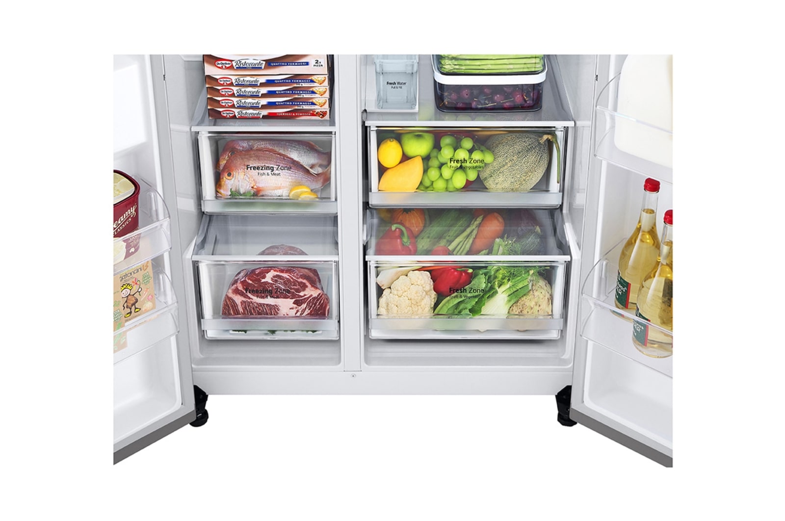 LG Frigorifero Side-by-Side Door-in-Door | Classe F, 635L | Wi-Fi, Dispenser senza allaccio, No frost | Inox, GSJV71PZTF