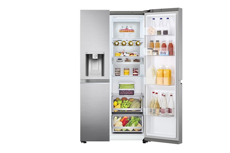 LG Frigorifero Side-by-Side Door-in-Door | Classe E, 635L | Wi-Fi, Dispenser con allaccio, UVnano, No frost | Inox, GSJV90PZAE