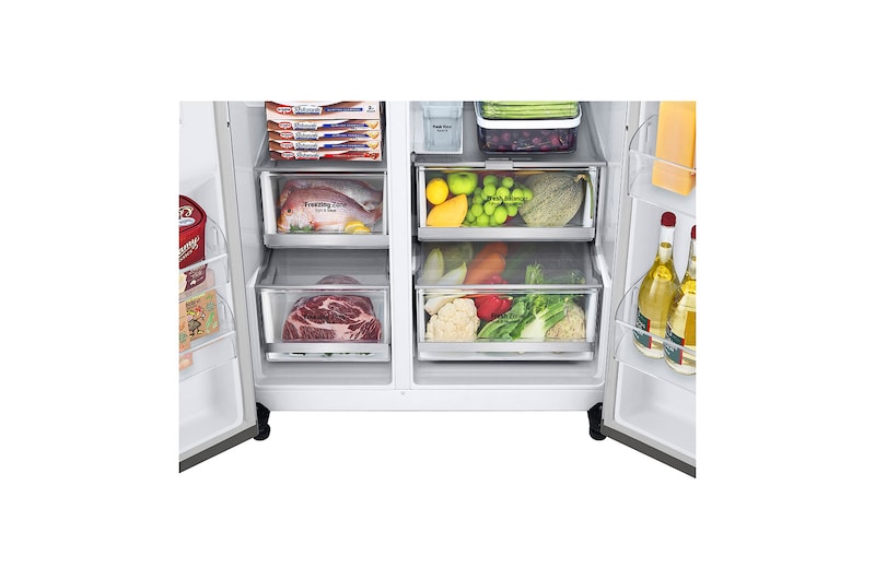 LG Frigorifero Side-by-Side Door-in-Door | Classe E, 635L | Wi-Fi, Dispenser senza allaccio, UVnano, No frost | Inox, GSJV91PZAE