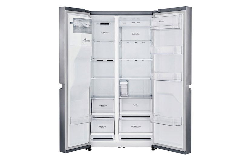 LG Frigorifero Side-by-Side | Classe F, 625L | No frost con Multi Air Flow, Dispenser senza allaccio, Lineare Inverter | Inox, GSL481PZXZ