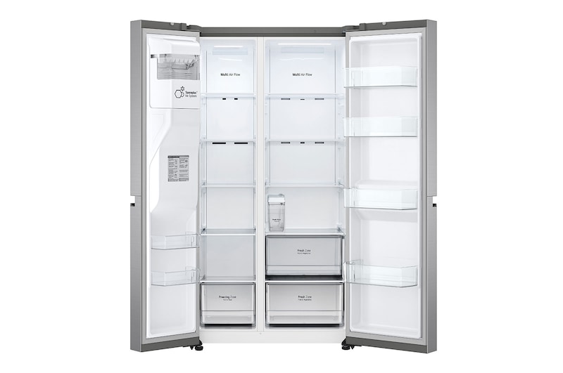 LG Frigorifero Side-by-Side | Classe F, 635L | No frost con Multi Air Flow, Dispenser senza allaccio | Inox, GSLV51PZXM