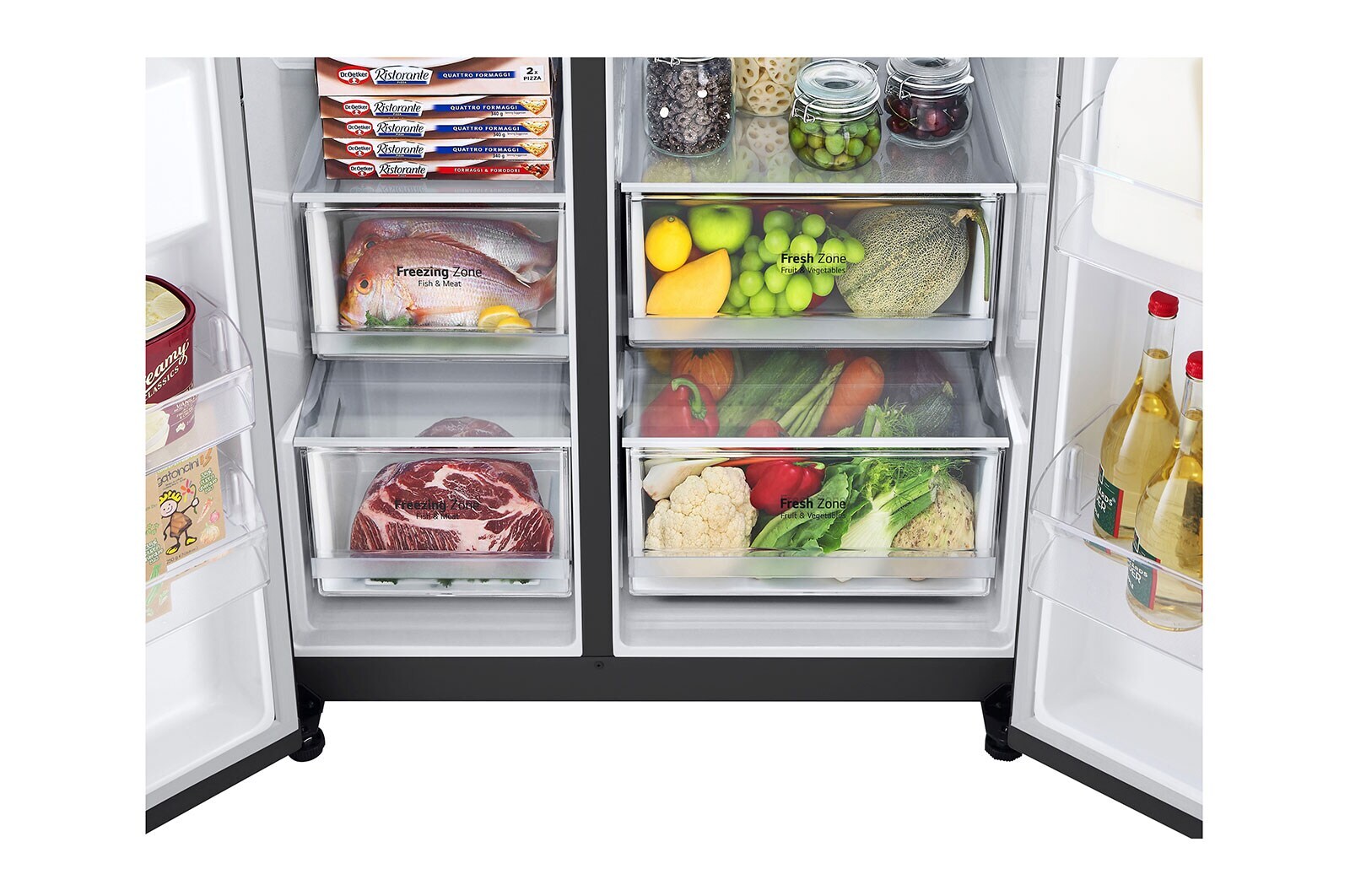 LG Frigorifero Side-by-Side | Classe F, 635L | Wi-Fi, Dispenser con allaccio, Door & Linear Cooling, No frost | Nero, GSLV70MCTM
