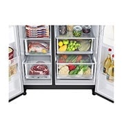 LG Frigorifero Side-by-Side | Classe F, 635L | Wi-Fi, Dispenser con allaccio, Door & Linear Cooling, No frost | Nero, GSLV70MCTM