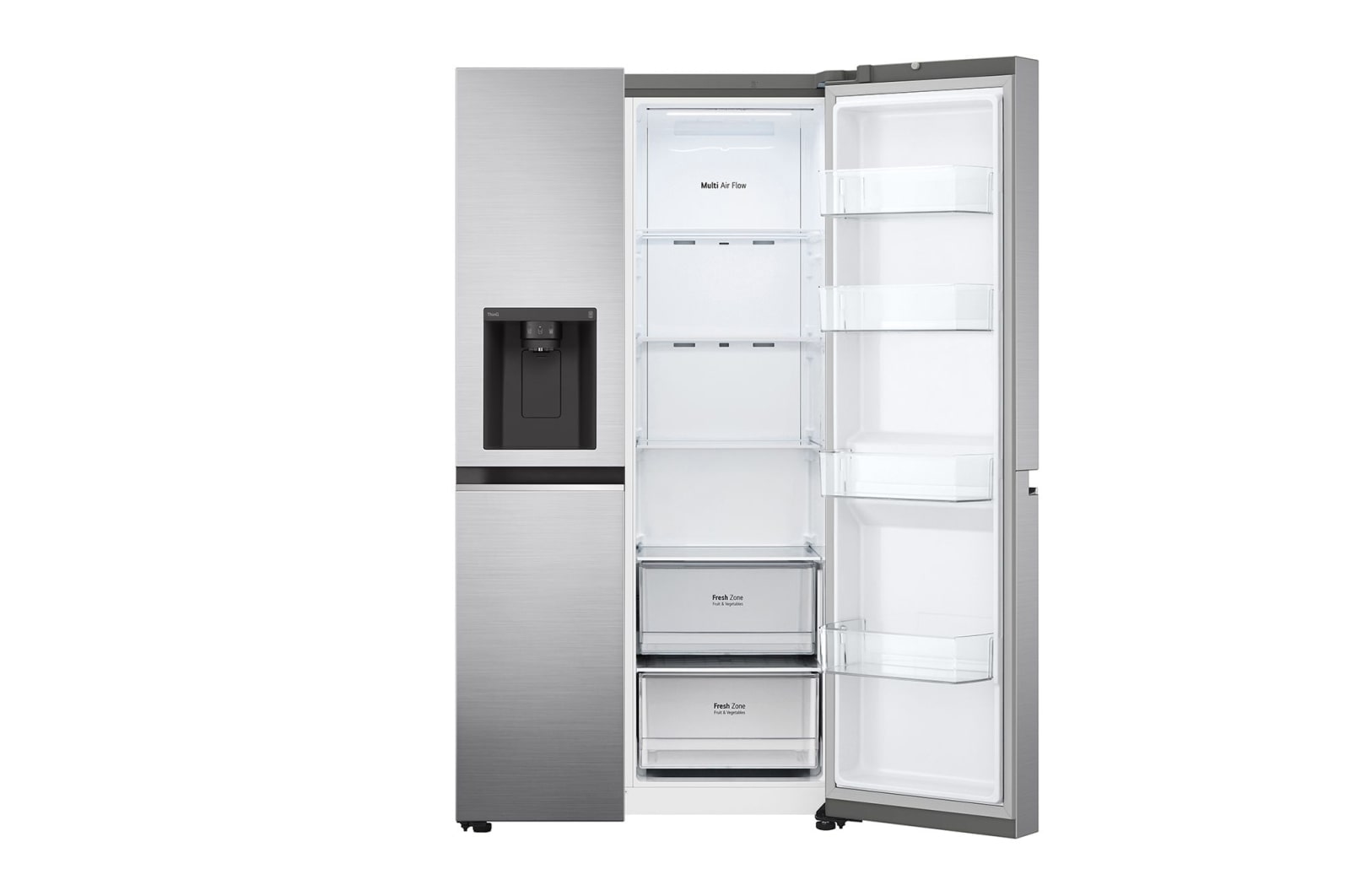LG Frigorifero Side-by-Side | Classe F, 635L | Wi-Fi, Dispenser con allaccio, Door & Linear Cooling, No frost | Inox, GSLV70PZTM